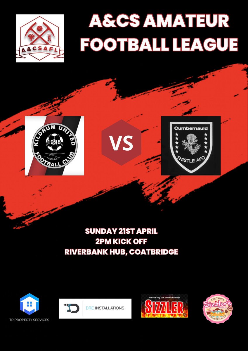 kildrum_united's tweet photo. Kildrum Utd vs Cumbernauld Thistle 🔴⚫️

2pm kick off today at Riverbank Hub, Coatbridge https://t.co/MFDoBRCt90