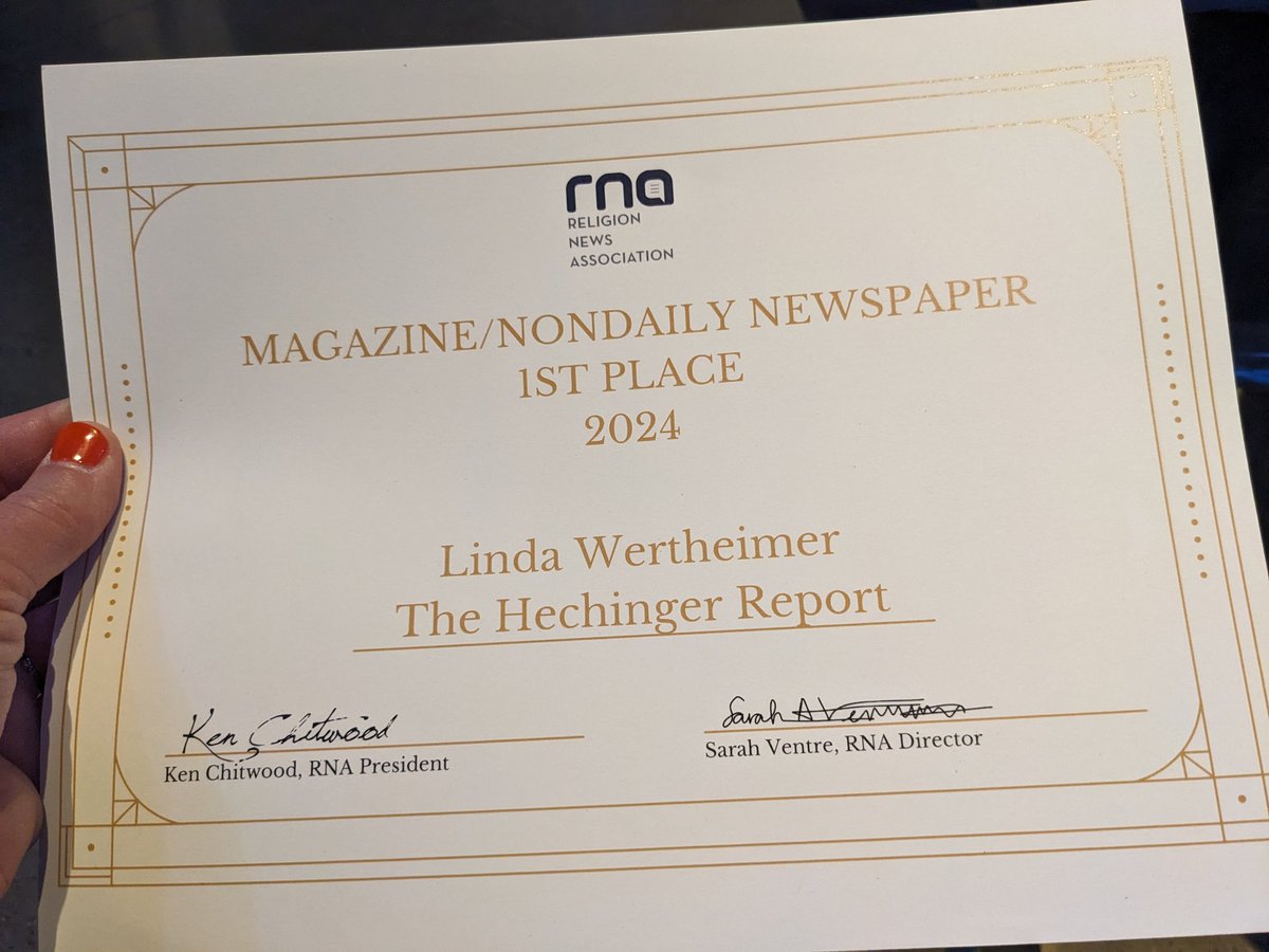 So thrilled to receive first place last night in the magazine writing category in the @ReligionReport awards at #RNA2024 at the beautiful Andy Warhol Museum. It was for my @hechingerreport @newrepublic piece on a school prayer battle in LA. @BeaconPressBks