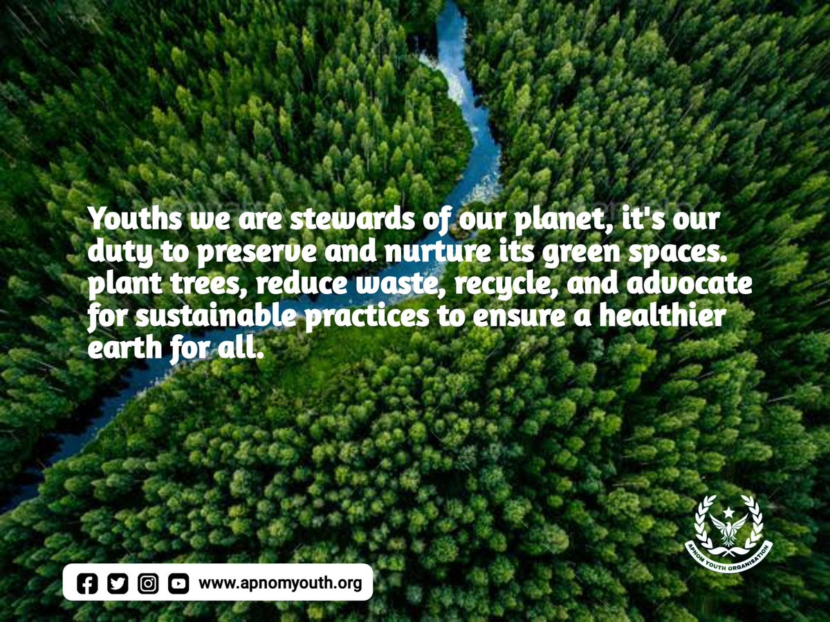 Youth, let's protect our planet! Plant trees, reduce waste, recycle, and promote sustainability for a healthier Earth. Together, we can make a difference! 🌍💚 #YouthForEarth