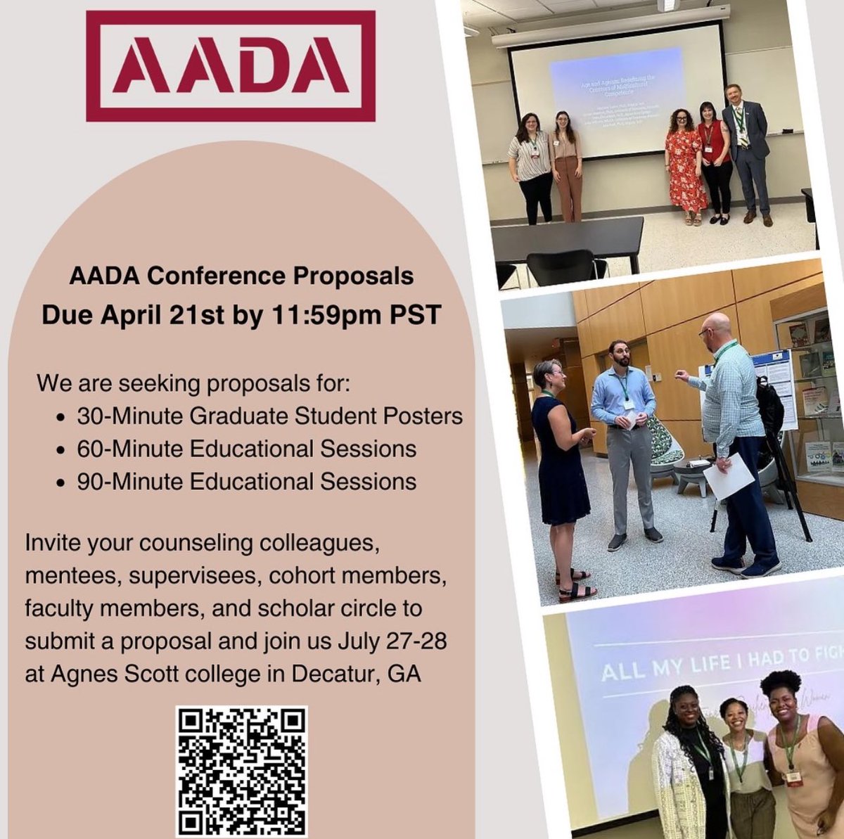 Reminder! AADA proposals are due tonight! #pocce #counseloredincolor #colorincounselored #counseloreducation #conferenceproposal #AADA