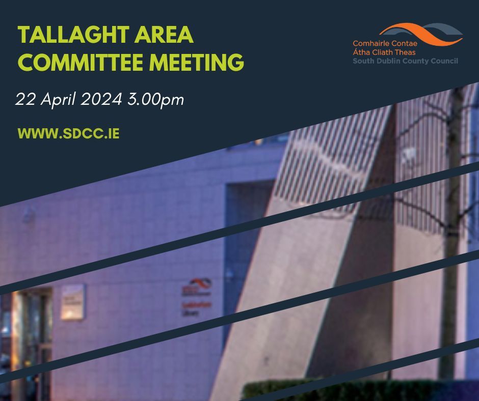 The Tallaght Area Committee Meeting takes place tomorrow at 3pm. Make sure to check the website for the agenda & minutes of the meeting here buff.ly/2Hyr1dI