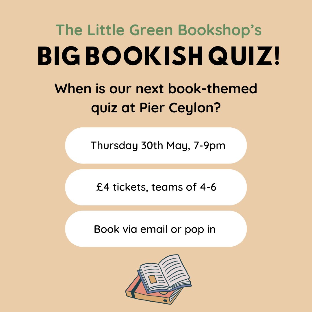 In celebration of our upcoming SECOND BOOKSHOP BIRTHDAY (eeee!) we're hosting another bookish quiz night. Hope to see you there 🧡 Email: thelittlegreenbookshop38@gmail.com