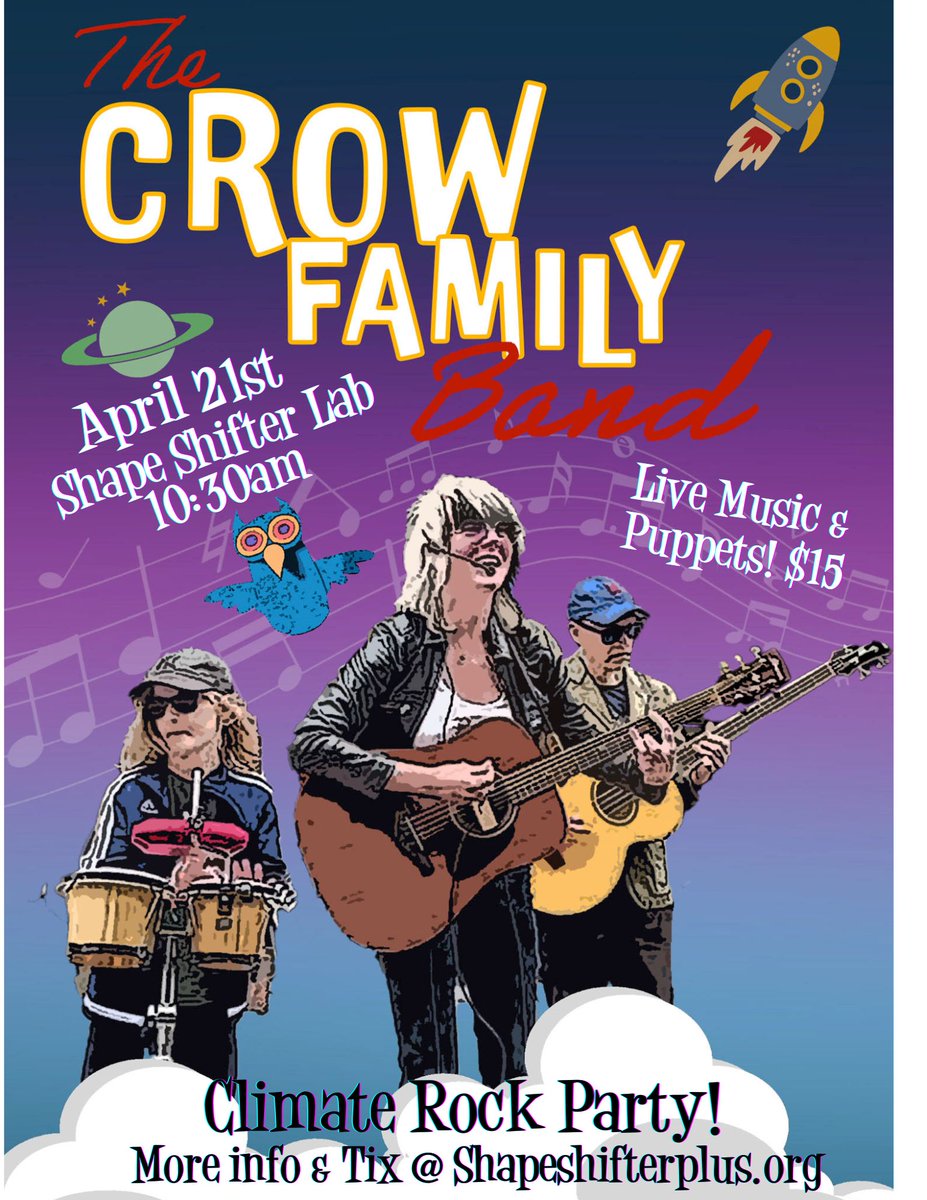 I will be joining The Crow Family Band for the Climate-Rock Party! Shapeshifter Lab April 21 @ 10:30 am - 11:30 am on 837 Union Street, Ground Floor, Brooklyn, NY, United States