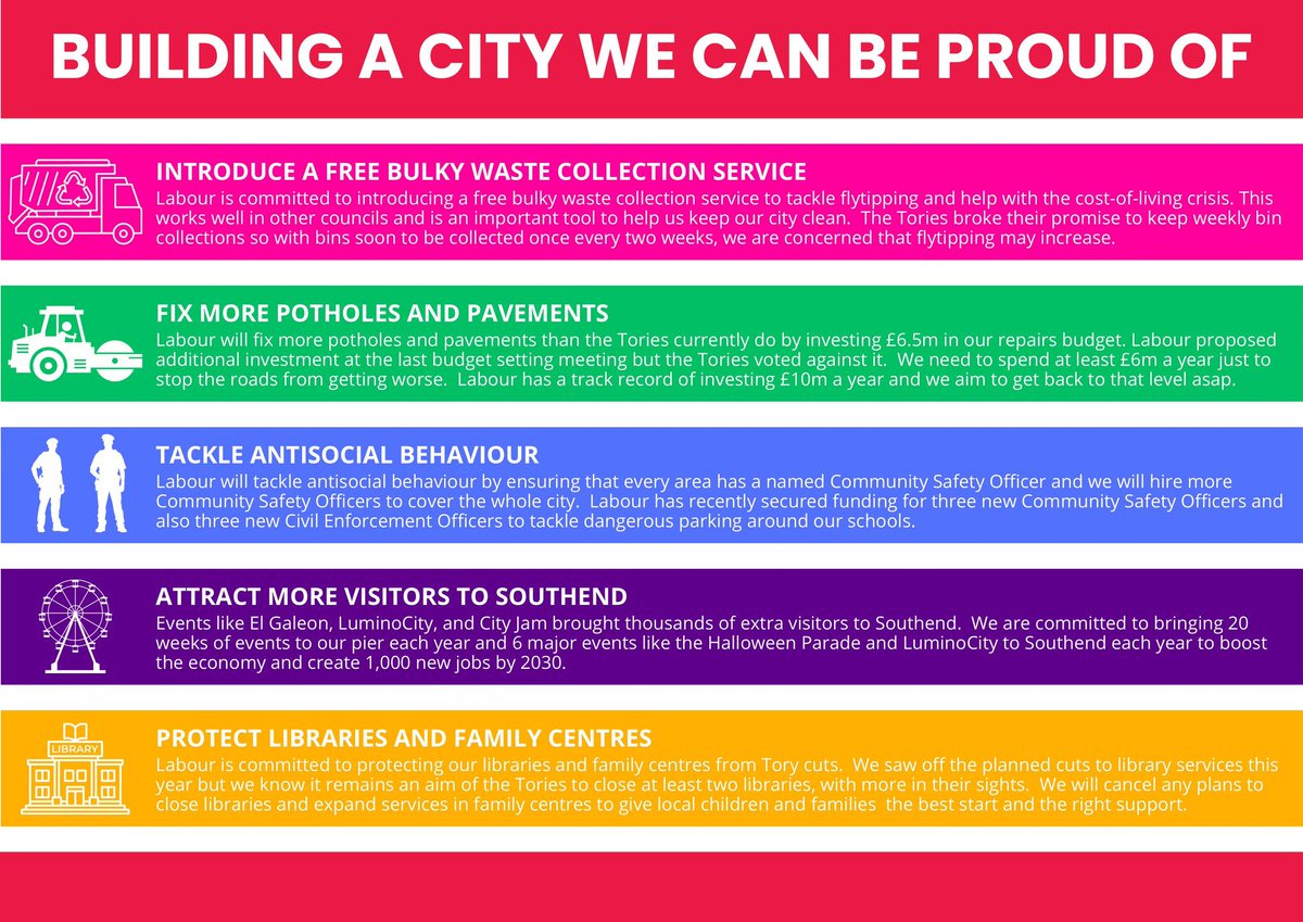 At the local elections, @SouthendLabour are campaigning for our five-point plan to build a city we can be proud of. In contrast, the Conservatives have nothing to campaign for, and are having to make up things to campaign *against*. The choice on 2 May is clear #VoteLabour