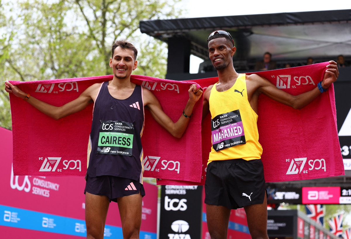 What an incredible Men's marathon 🫶 @EmileCairess makes the podium with the 2nd fastest British time ever in 2:06:46 🥉 Mahamed Mahamed finishes in 4th with 2:07:05, the 3rd fastest British time 👏 #LondonMarathon