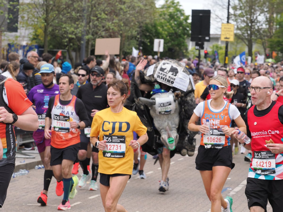 @RhinoBoyChris1 at Mile 9 and a bit @savetherhino #LondonMarathon