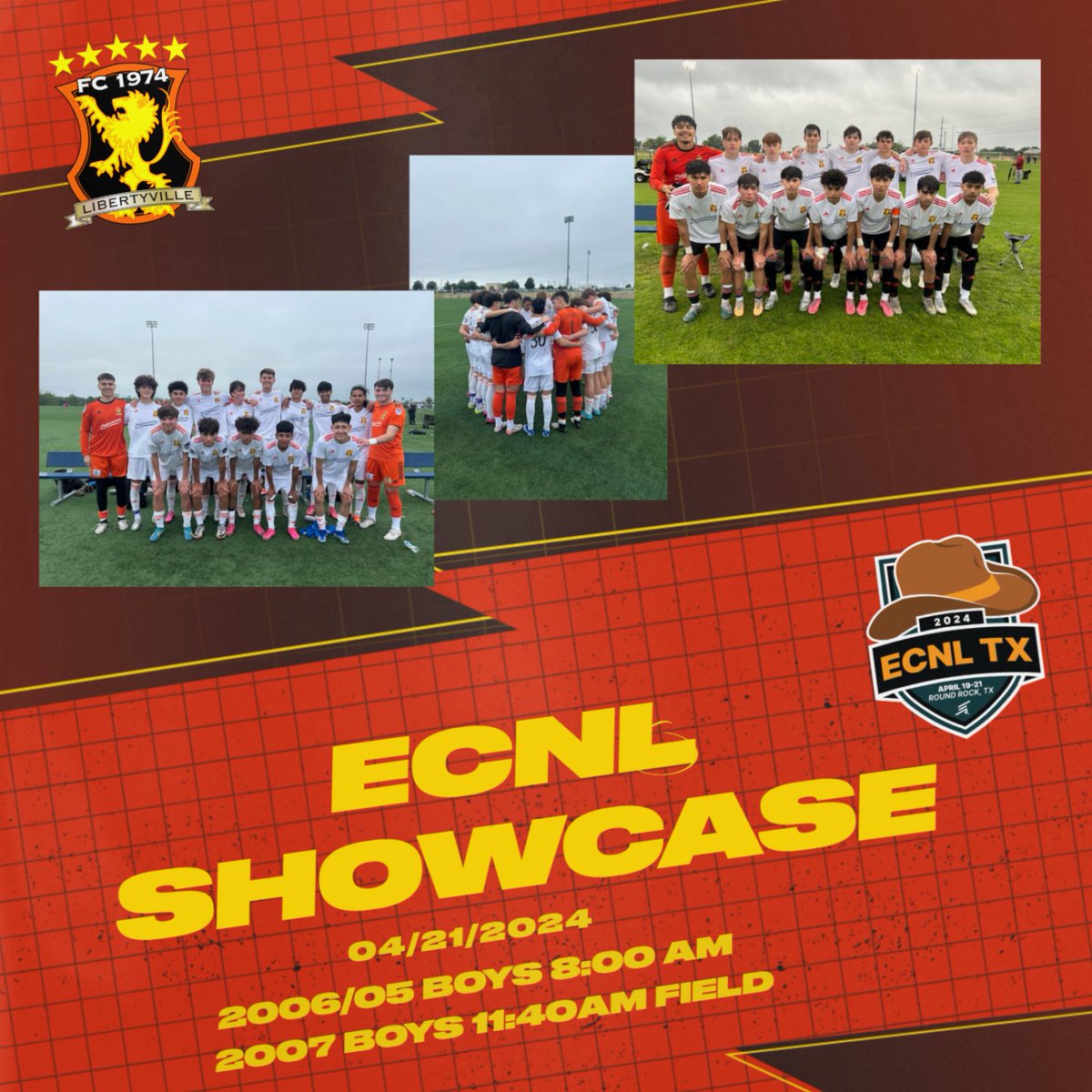 After two wins in 2 days of the <a href="/ECNLboys/">ECNL Boys</a> Texas event <a href="/FC1974GLSA/">GLSA FC 1974 Libertyville</a> 2007 boys and 2006/05 boys are wrapping up the weekend with morning matches. Thank you <a href="/ECNLboys/">ECNL Boys</a> on great weekend and good competition. #weare74