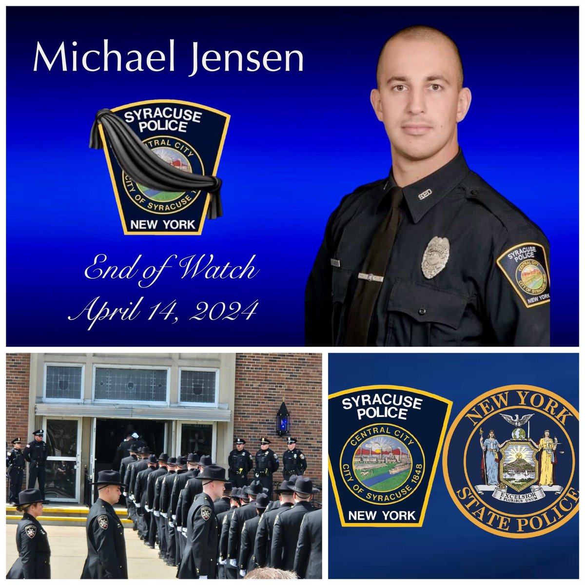 Thank you @nyspolice who provided emergency police services in the City of Syracuse, Friday, April 19th, 2024 through Sunday, April 21st, 2024. This allowed the @SyracusePolice to ensure their officers could honor and support fallen Police Officer Michael Jensen, and his family.
