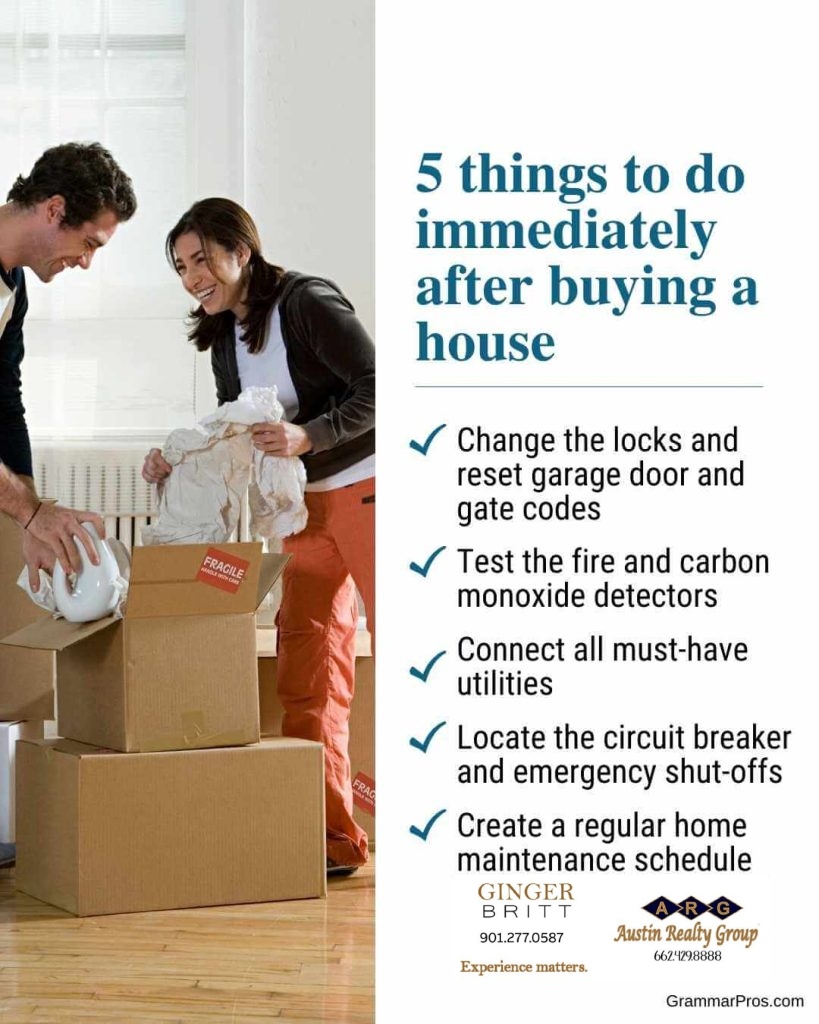 Put these at the top of your to-do list when moving into a new home.  #realestatetips #homebuyertips
#gingersellshomes