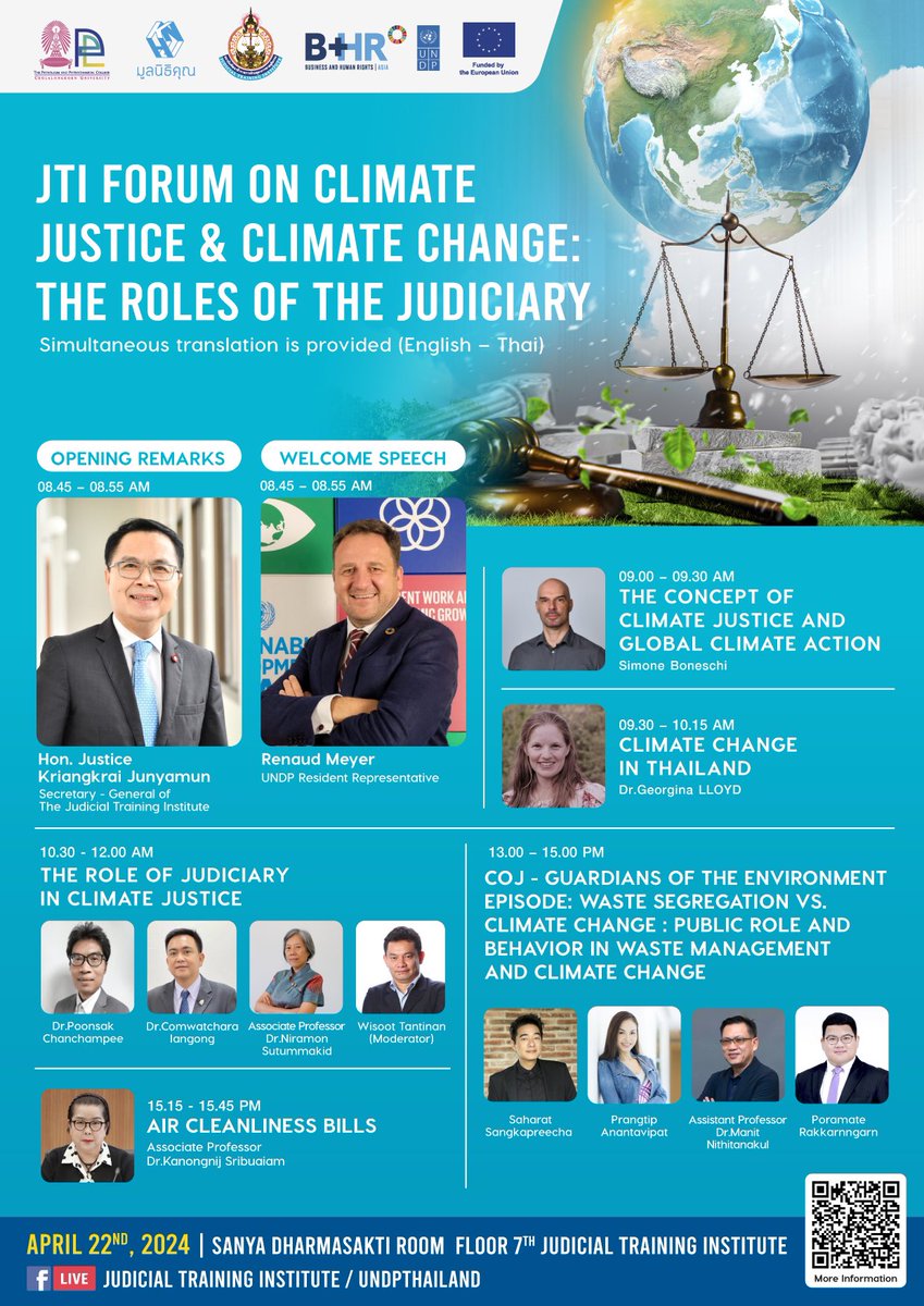 Looking forward to our policy discussion on #ClimateJustice organized by @UNDPThailand & Judicial Training Institute with support from @BizHRAsia_UNDP & Court of Justice of #Thailand🇹🇭. Thanks to all resource people to discuss this critical issue @UNEP_AsiaPac @UNThailand