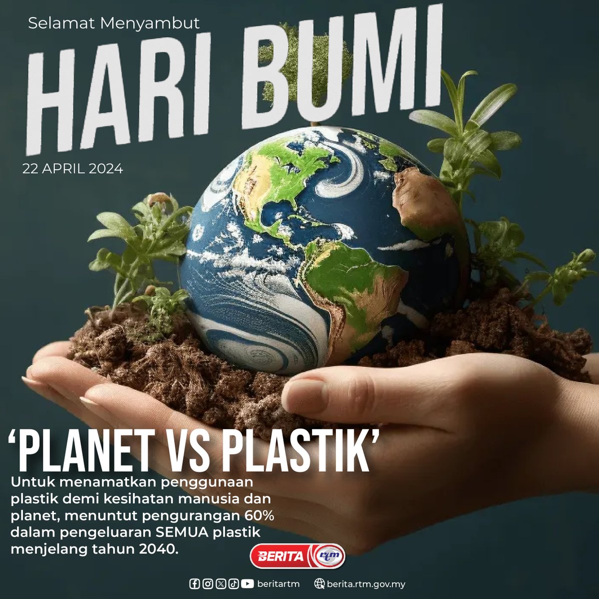 Hari Bumi akan disambut pada 22 April 2024. Tema Hari Bumi tahun 2024 adalah “Planet Vs. Plastik”. 'Yang sahih di Berita RTM' #RTM #BeritaRTM #MalaysiaMadani