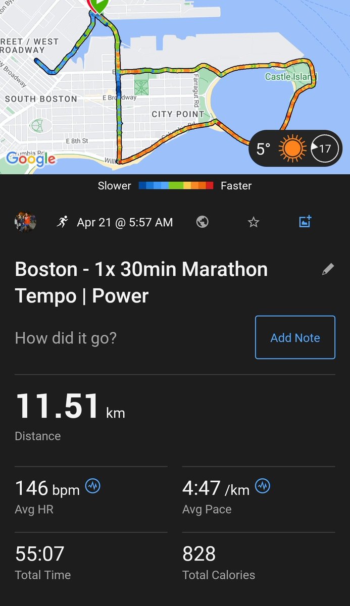 Today's medium run included 30 mins at Marathon @strydrunning Power. Heart rate stayed within upper Z2 and lower zone 3; Legs don't feel that fresh, though. I guess that's from all the walking at @CityOfBoston this week . 7 days until @OKCMarathon . Time to taper for real.