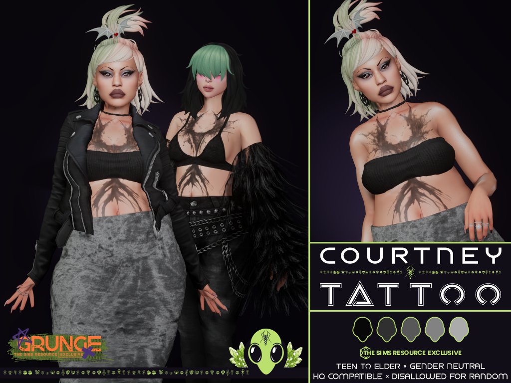 Courtney Tattoo is available to DL exclusively from @TheSimsResource grunge collection (a day late oops)🤘🏼🖤 #thesims4 #sims4cc #ts4 #thesimsresource #sims4