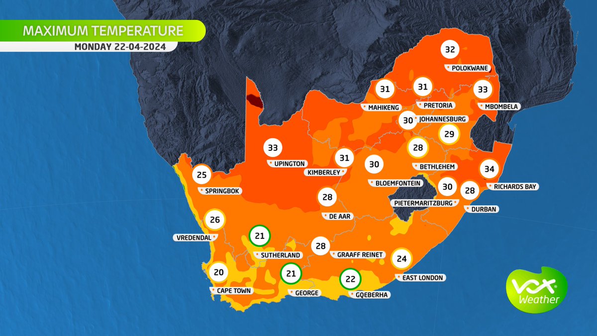 WEATHER this MONDAY – 22 April 2024 ‍🌫️Foggy along the west coast with morning fog along the south & east coast ☀️Sunny & warm across most of the country ⛈️ T-storms in parts of the W- & E-Cape Meteorologist Michelle Cordier will be back LIVE on Monday at 6pm on #VoxWeather