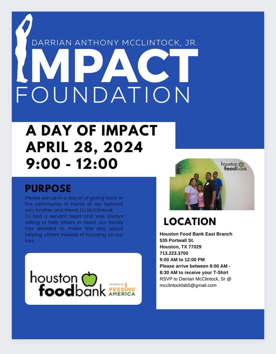 Family and Friends please consider joining us in a day of service in honor of our beloved son, DJ McClintock. Instead of remembering the day he was called home to be with our Lord and Savior, our family decided to use this day as a day of impacting our community by giving back.