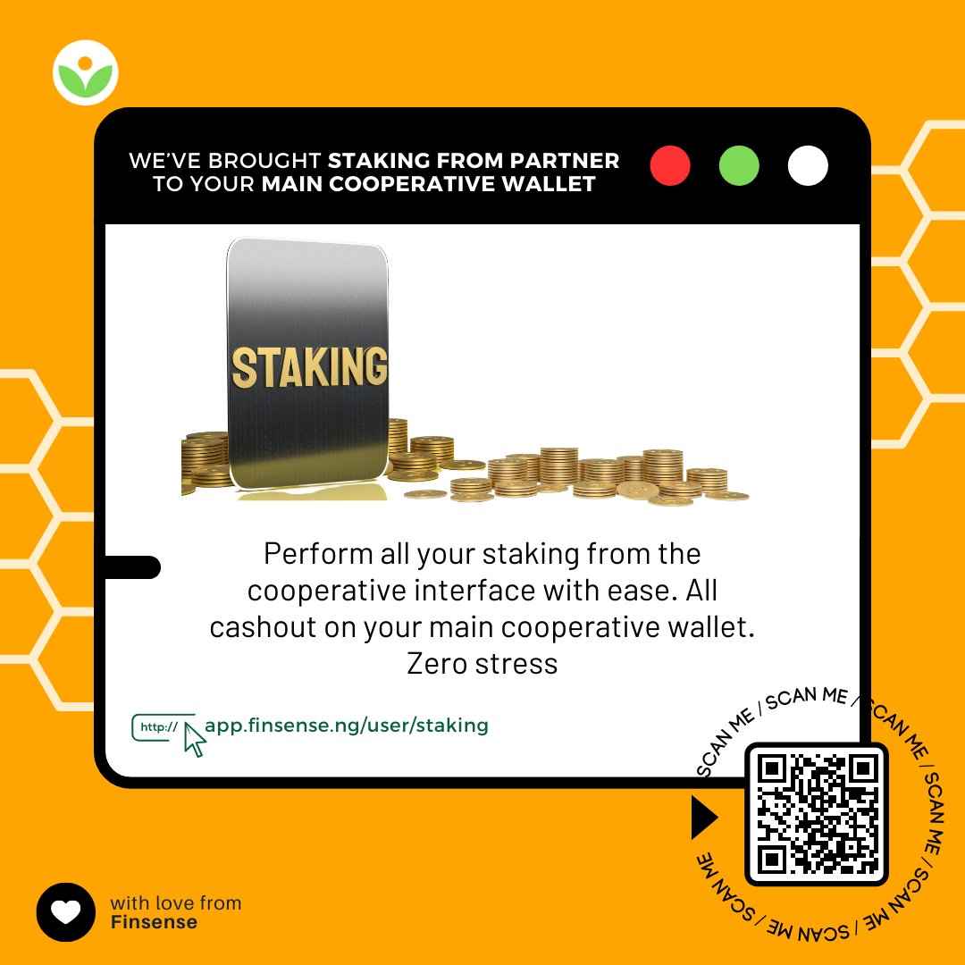 🚀 Exciting News! 🌟

Now you can stake directly from our cooperative portal with ease! 

No more hassle - just simple, straightforward investing. 

Check it out: [Link: app.finsense.ng/user/staking] 💼💰 

#Staking #Cooperative #InvestingMadeEasy