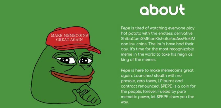 KidcatMeme's tweet photo. Potential meme coin
PEPE coin currently has a market capitalization of 390.3 million USD. In May, it was trading at an all-time high of 0.000004408 USD. Following the recent hype, the PEPE token skyrocketed 350% in just one weekend. https://t.co/KtNrE6sLCU