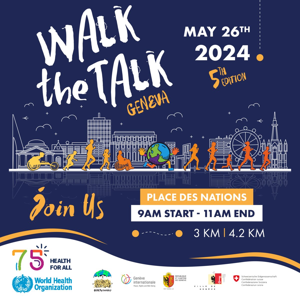 Get ready for the 5th edition of Walk the Talk: #HealthForAll Challenge! 🗓️ Join us on Sunday 26 May 🏃🏽‍♀️🧑🏻‍🦽🚶🏻‍♂️ Let's get moving for physical and #MentalHealth, and kickstart #WHA77 together. Register now 👉bit.ly/3U2Ok1S