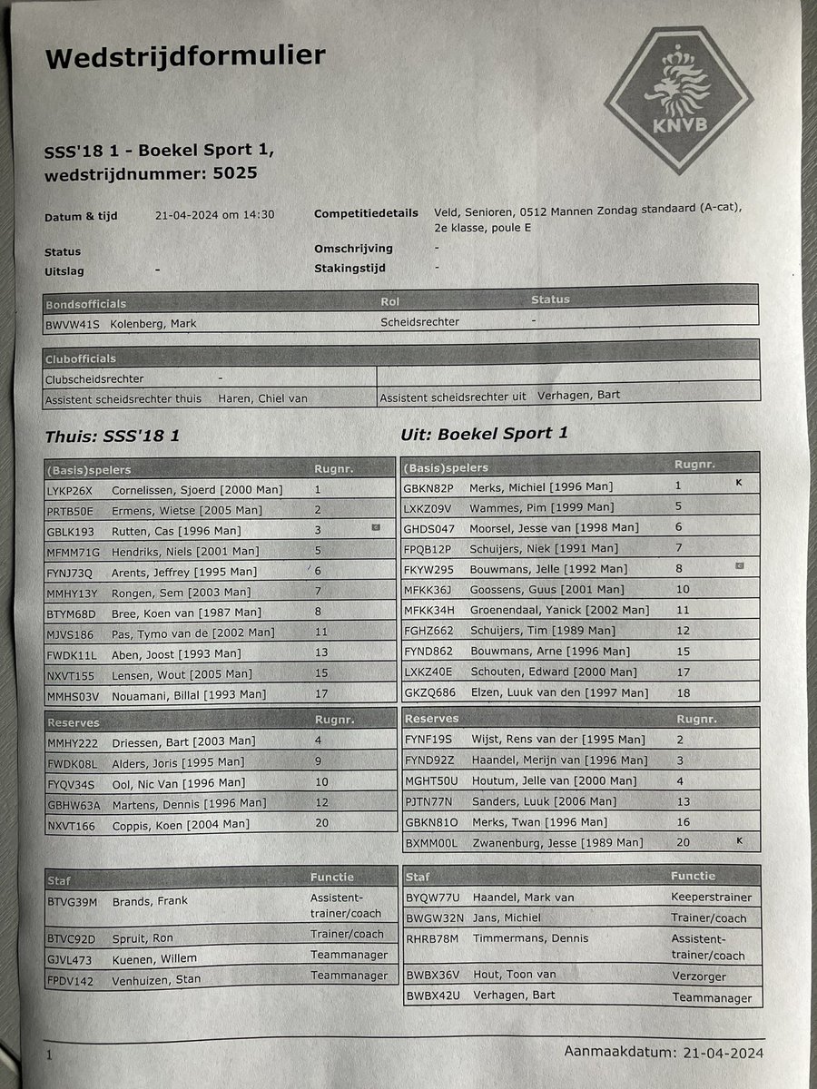 Opstellingen <a href="/SSS18Overloon/">SSS'18 Overloon</a> - <a href="/VVBoekelSport/">v.v. Boekel Sport</a>