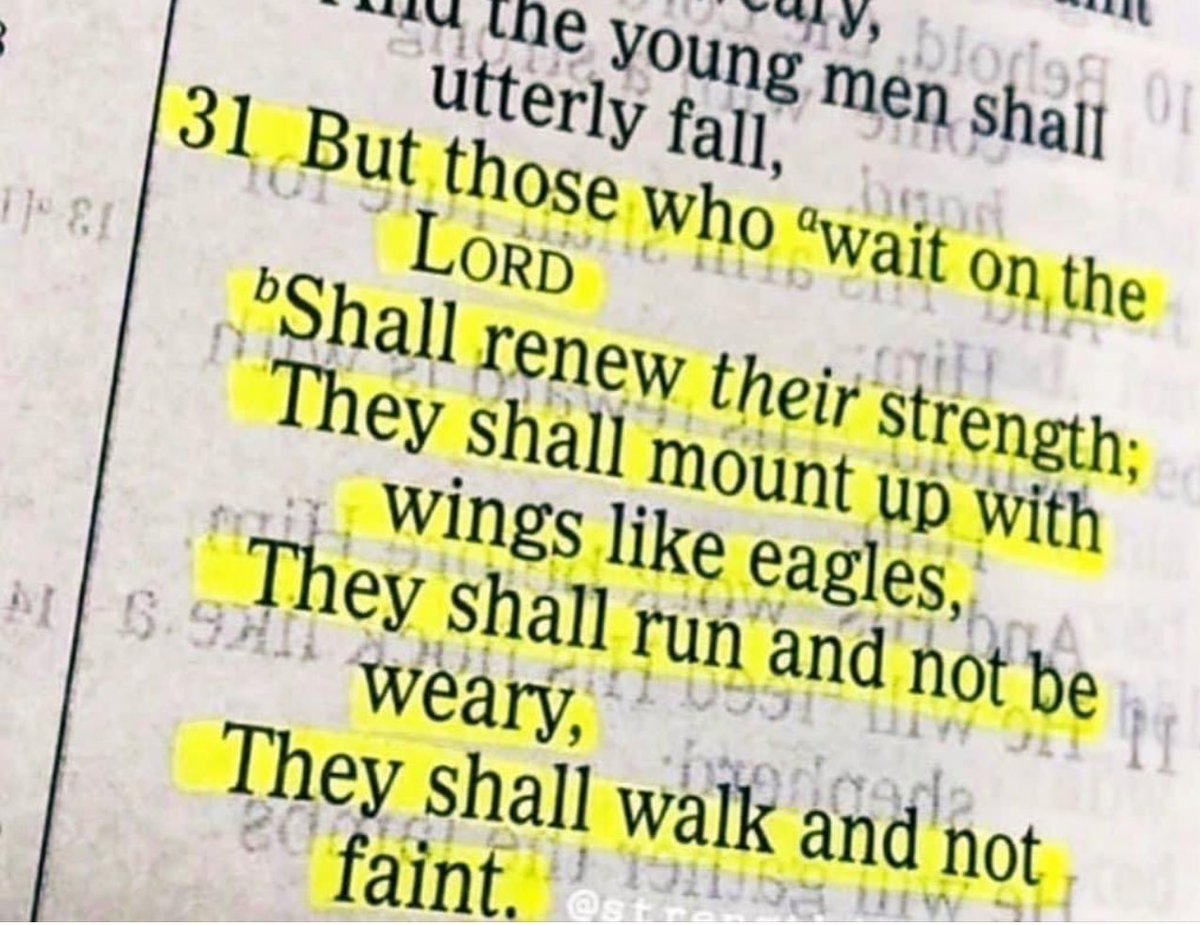 “But those who wait on the Lord shall renew their strength. They shall mount up with wings like eagles; they shall run and not be weary, they shall walk and not faint.” - Isaiah 40:31