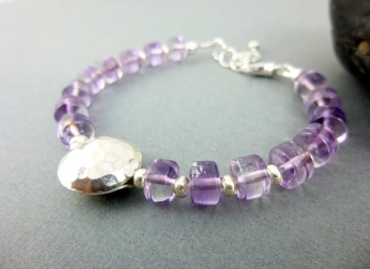 Amethyst and Sterling Silver Bracelet, February Birthstone, Spiritual Wisdom, Protective Stone, Natural Tranquilizer, Relieves Stress tuppu.net/955ede13 #EarthEnergyGemstones #Etsy #HealingCrystals