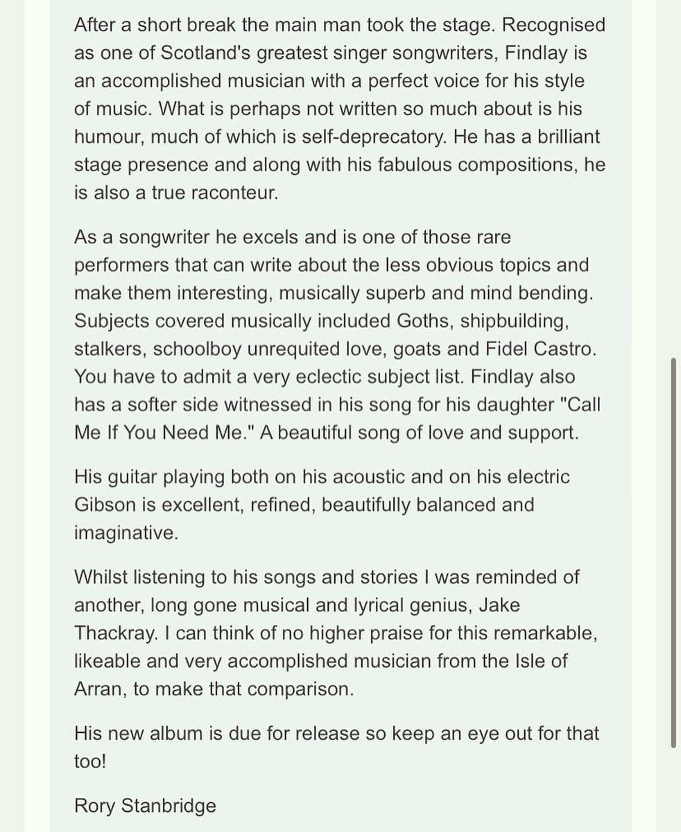 Here’s a lovely review of @findlaynapier’s gig in Harrogate, from @Fatea_Magazine. If you haven’t managed to catch Findlay on this tour yet, you’re in luck, as he’s playing live to your very own living room tonight, with thanks to Live At Sam’s. Tickets: livetoyourlivingroom.com/events/findlay…