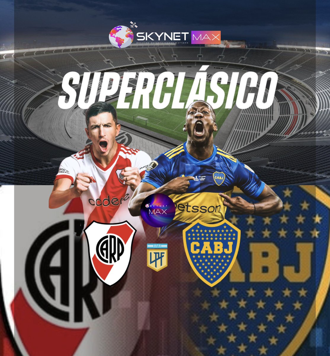 ARGENTINA 🇦🇷 DOMINGO 21
RIVER PLATE VS BOCA JUNIORS
14H30 USA ET/MIAMI
13H30 COL
12H30 MEX/CR
15H30 ARG
20H30 ESP