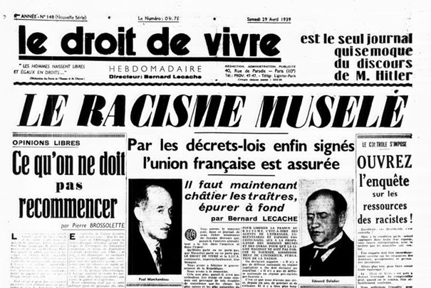 Le 21 avril 1939, le décret-loi Marchandeau est promulgué, contre le #racisme en Fce. Abrogé par Pétain, ce texte sera rétabli à la Libération. Auj encore, ces limites que la loi pose à la #libertedelapresse doivent être rappelées par éducateurs &juges pr protéger les personnes.