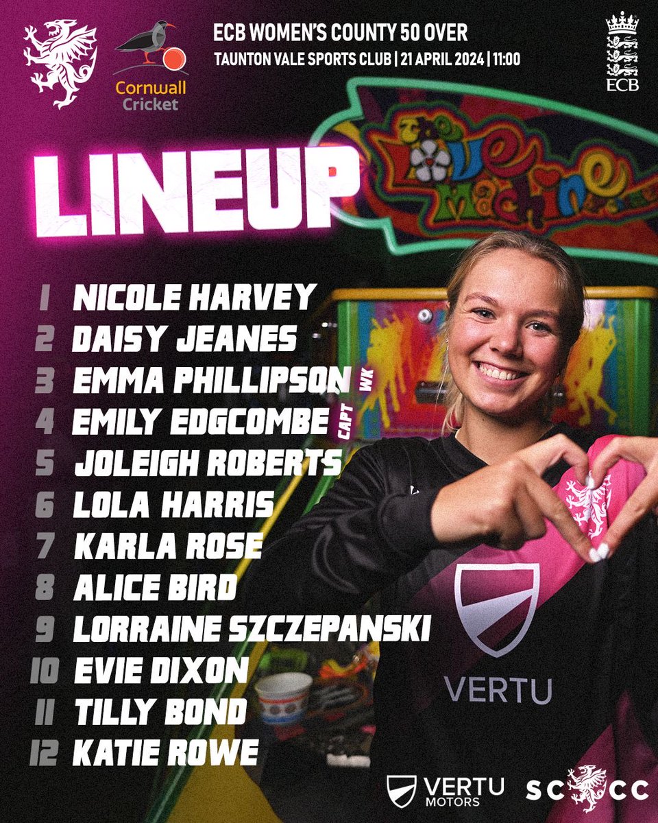 TEAM NEWS This is how Somerset Women line up for the first game of the season vs Cornwall. Come down to Taunton Vale to support the Women! Game starts at 11:00. You can follow along live via the scorecard: somersetplayerpathway.play-cricket.com/Matches #SOMvCOR #WeAreSomerset @SomersetCCC