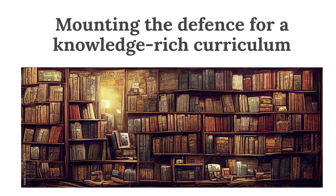 NEW POST: Mounting the defence for a knowledge-rich curriculum. I haven't written about curriculum in years, but I think we're at a critical juncture. Those of us who believe in KR have a vested interest in supporting schools that are struggling. mrvallanceteach.wordpress.com/2024/04/21/mou…