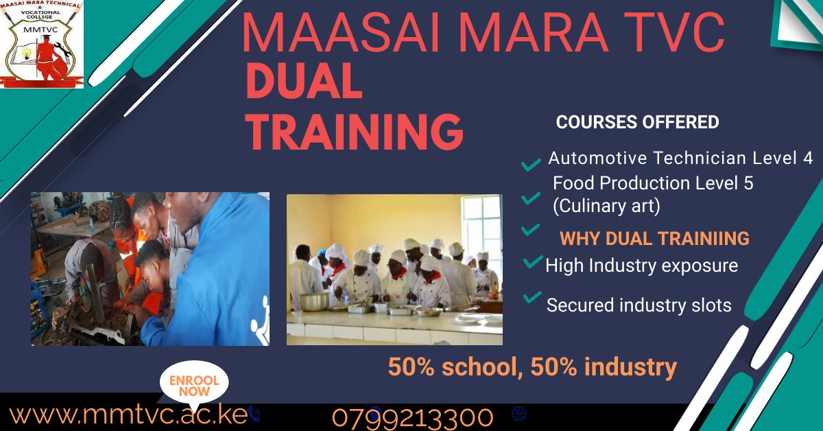 Relevance to industry empowerment👌Our game-changing dual training courses combine classroom instruction and industry experience by providing industry slots to trainees who spend 50% of school time in class and 50% in the industry.. Use this link to apply mmtvc.ac.ke/apply-to-mmtvc/