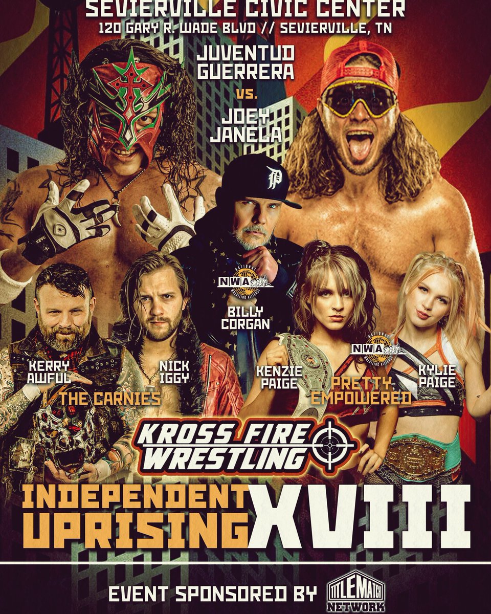 🔥🚨 5 DAYS AWAY FROM HISTORY ??🔥🚨 m.bpt.me/event/6247396 5 Days away now (April 26) from a Historic Kross Fire Wrestling Event at the Sevierville Civic Center N.W.A. Owner & Smashing Pumpkins Icon Billy Corgan comes to KFW. Golden Ticket gets you 6:30 Meet & Greet with