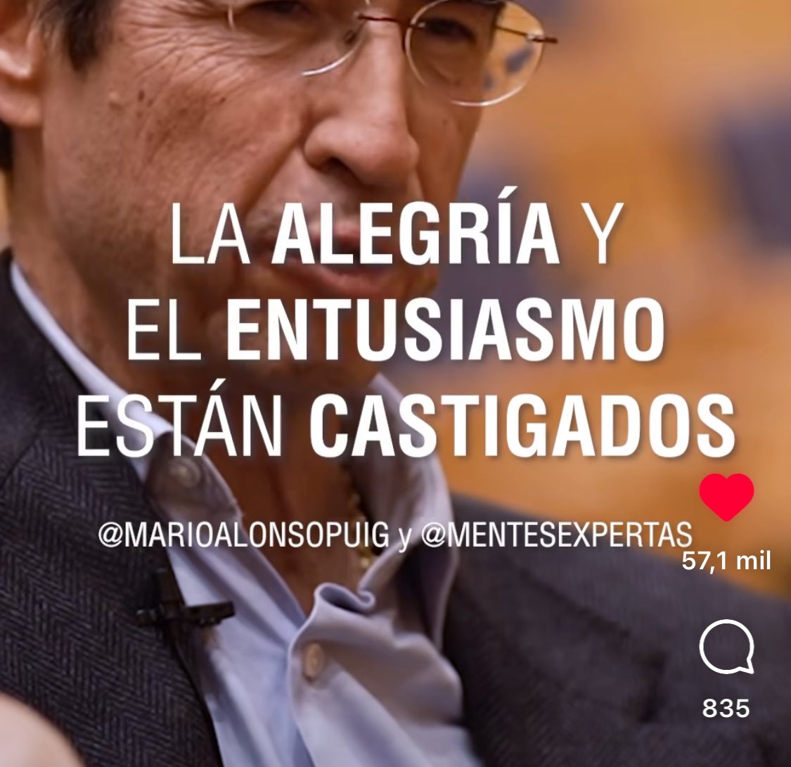 Completamente de acuerdo: “La alegría y el entusiasmo están profundamente castigados en esta sociedad” Gracias por tus palabras <a href="/MarioAlonsoPuig/">Mario Alonso Puig</a>