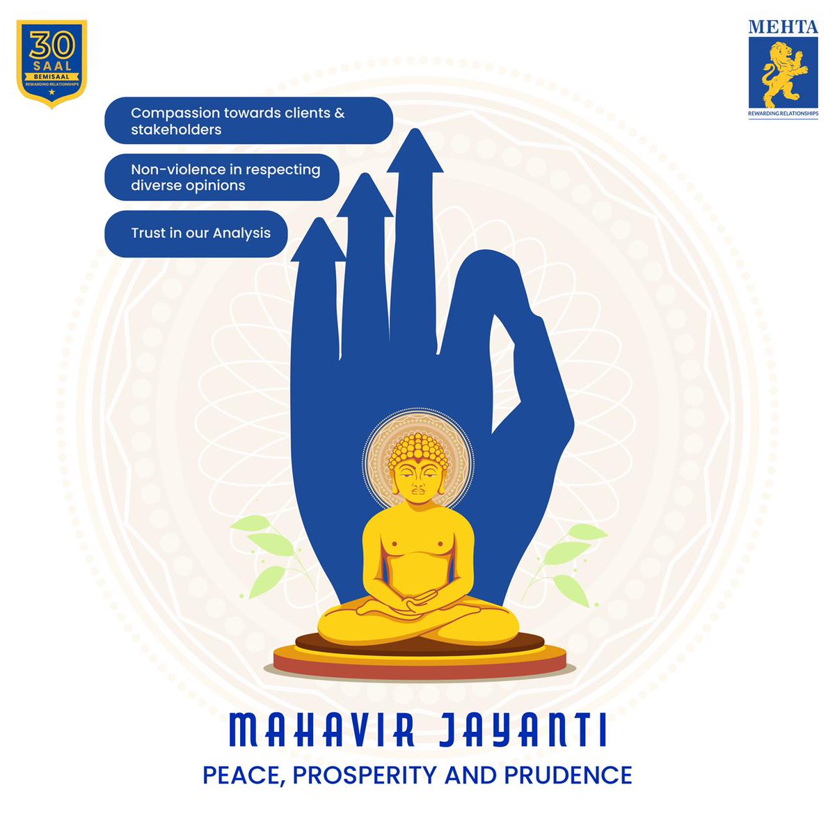 Team Mehta Equities Ltd. wishes you a Happy Mahavir Jayanti. 
.
.
#mehtaequities #investmentopportunities #mahavirjayanti #mahavirjayanti2024 #investmentstrategies #stockmarketinvesting #stocktrading #30saalbemisaal