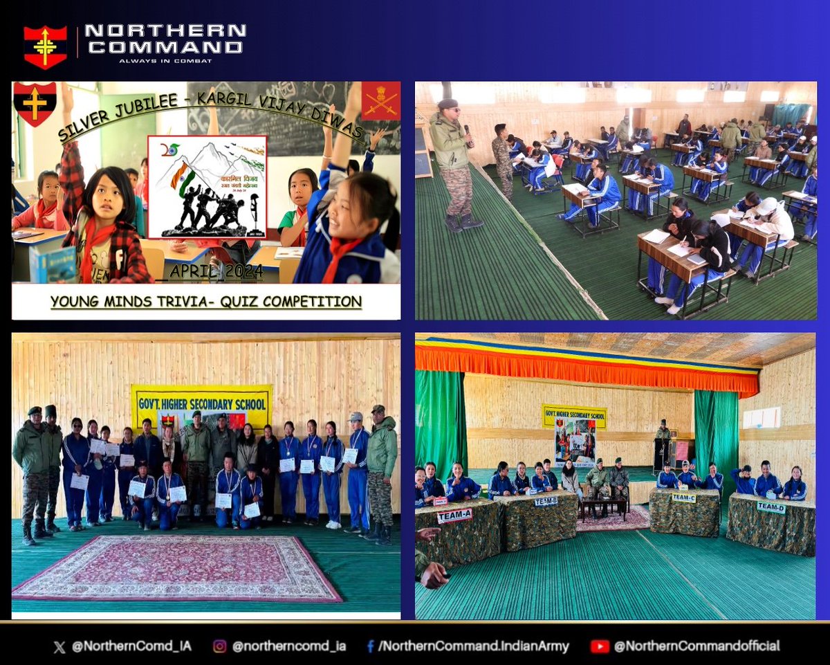 Igniting young minds

In unison with Govt, Senior Secondary School, Taruk, #Ladakh, #IndianArmy conducted a Quiz Competition for students to honour the valour and supreme sacrifice of the #Bravehearts on the momentous occasion of #KVDRajatJayanti

#KVD2024
#YouthEngagement