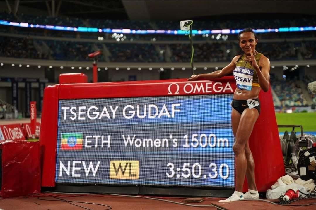 Congratulations‼️

3rd fastest in history ‼️

🇪🇹's Gudaf Tsegay clocks the 3rd fastest 1500m EVER with 3:50.30 in #Xiamen.

#DiamondLeague #Ethiopia