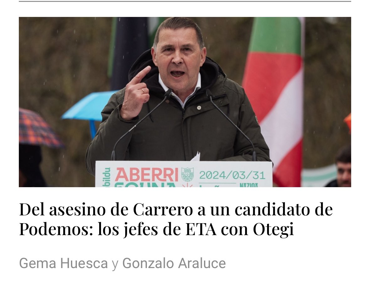 Con Otegi están los jefes de ETA y Pedro Sánchez. Y los votantes del @PSOE , claro, cómplices imprescindibles del terror. En eso se han convertido. Sin ellos no serían nada. vozpopuli.com/espana/asesino…