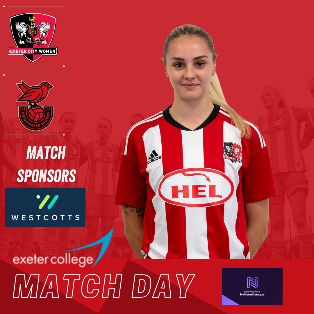 ExeterCityWFC's tweet photo. ⚽️ MATCHDAY

Sponsored by @westcottsUK 

➡️ Please arrive early as we are expecting a big crowd this afternoon 

🆚 @BridgwaterUtdW 
🏟 Exwick Sports Hub, EX4 2BQ
🕑 2pm Kick Off
🎟 Adults £5, U16 £3
Pay on the gate, CASH only 

#ECFC https://t.co/Gv5BdwUuwn