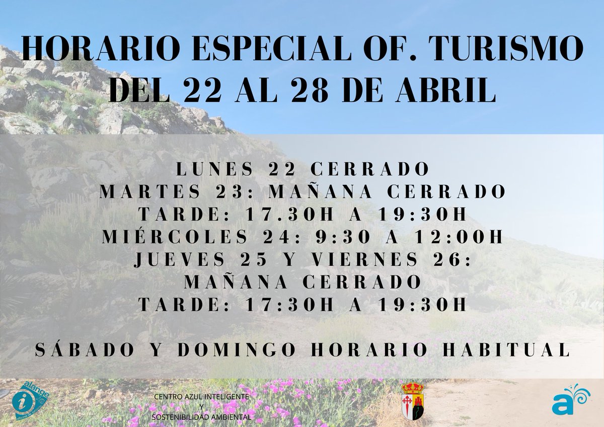 La semana del 22 al 28 de abril nuestra oficina tendrá un horario especial debido a la realización de diversas actividades. Disculpen las molestias. #FelizDomingo