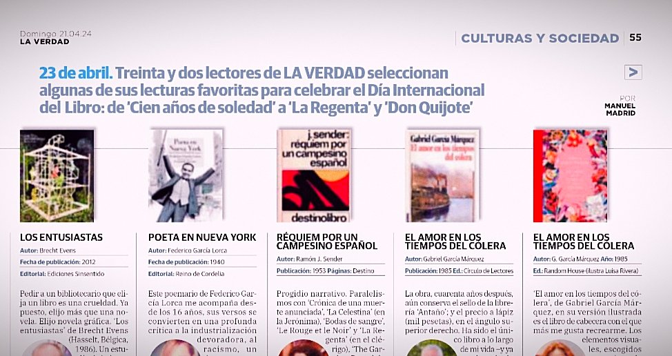 ☕ Hoy en la edición impresa de LA VERDAD ofrecemos 30 libros seleccionados por los lectores, historias que siempre recordarán, te sorprenderá cuándo llegaron a sus vidas y por qué les impactaron. Un buen libro cambia vidas. Gracias a todos los que han participado 🫂🌸🗞️ #libros