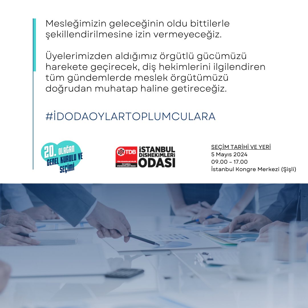 İSTANBUL DİŞHEKİMLERİ ODASI SEÇİMLERİNİ KAZANIRSAK NELER YAPACAĞIZ?

Ricacı Değil Ciddiye Alınan Meslek Örgütü Olacağız

Ağız-diş sağlığı politikaları oluşturulurken Sağlık Bakanlığı tarafından yok sayılmaya son vereceğiz.

#ToplumcularÇözer
#İDOdaOylarToplumculara