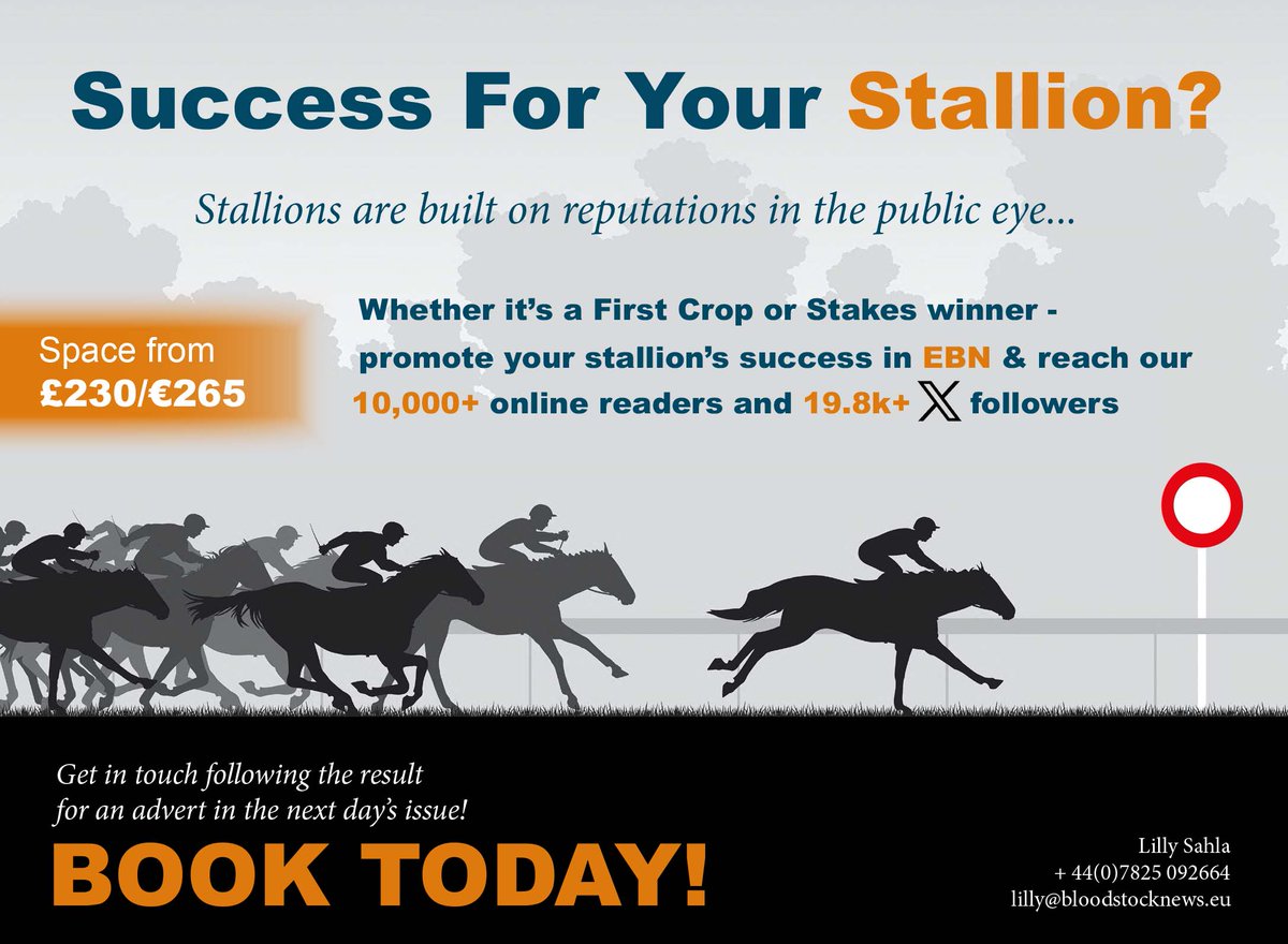 🟠 Success for your stallion? 🟠 💥 Whether it's a First Crop or Stakes winner - promote your stallion's success in EBN 💥 Reach our 10,000+ online readers & 19.8k+ X followers Space from £230/€265 ‼️ BOOK TODAY ⬇️⬇️ #ReadAllAboutIt