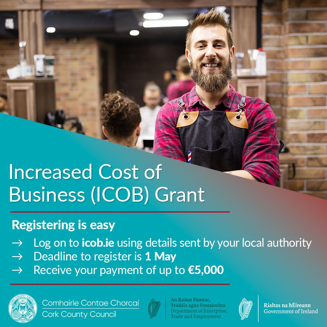 ⏳ The deadline for Increased Cost of Business (ICOB) grant registration is fast approaching! 📅 Businesses have until May 1st to register on the ICOB Portal at icob.ie ✔️ Make sure to check the portal for the criteria and see if your business qualifies. Don’t