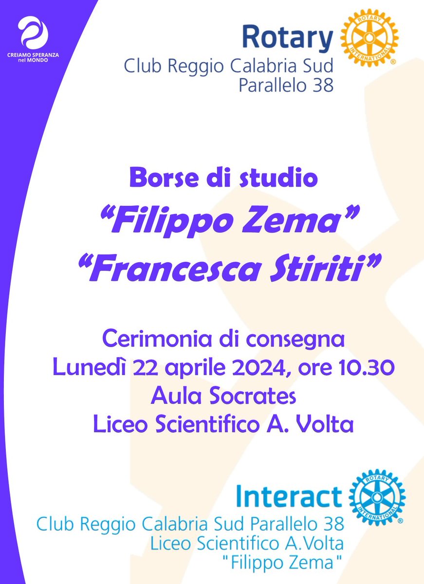 RotaryReggioSud's tweet photo. Liceo Scientifico Volta - Aula Socrates Lunedì 22.4.2024 consegna #borsedistudio #FlippoZema e #FrancescaStiriti #Rotary #Interact #ReggioCalabria Sud Parallelo 38 https://t.co/l0iluD4IWG