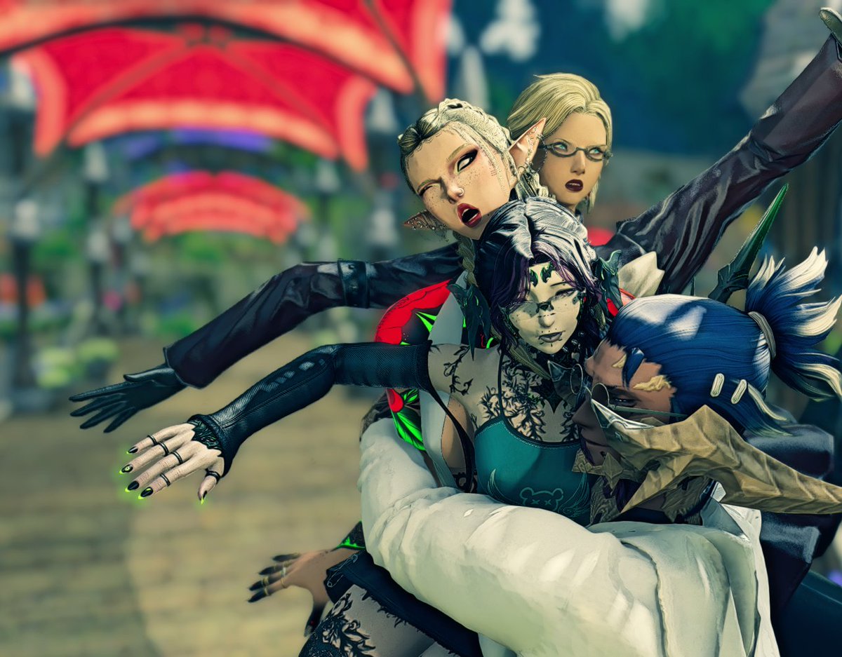 Just getting squished by @HistorianSalaruat at #420fest along with @PlagueKissed, and @giraffequeenxiv.

#FFXIVScreenshots #gposers #ffxivsnaps #EorzeaPhotos