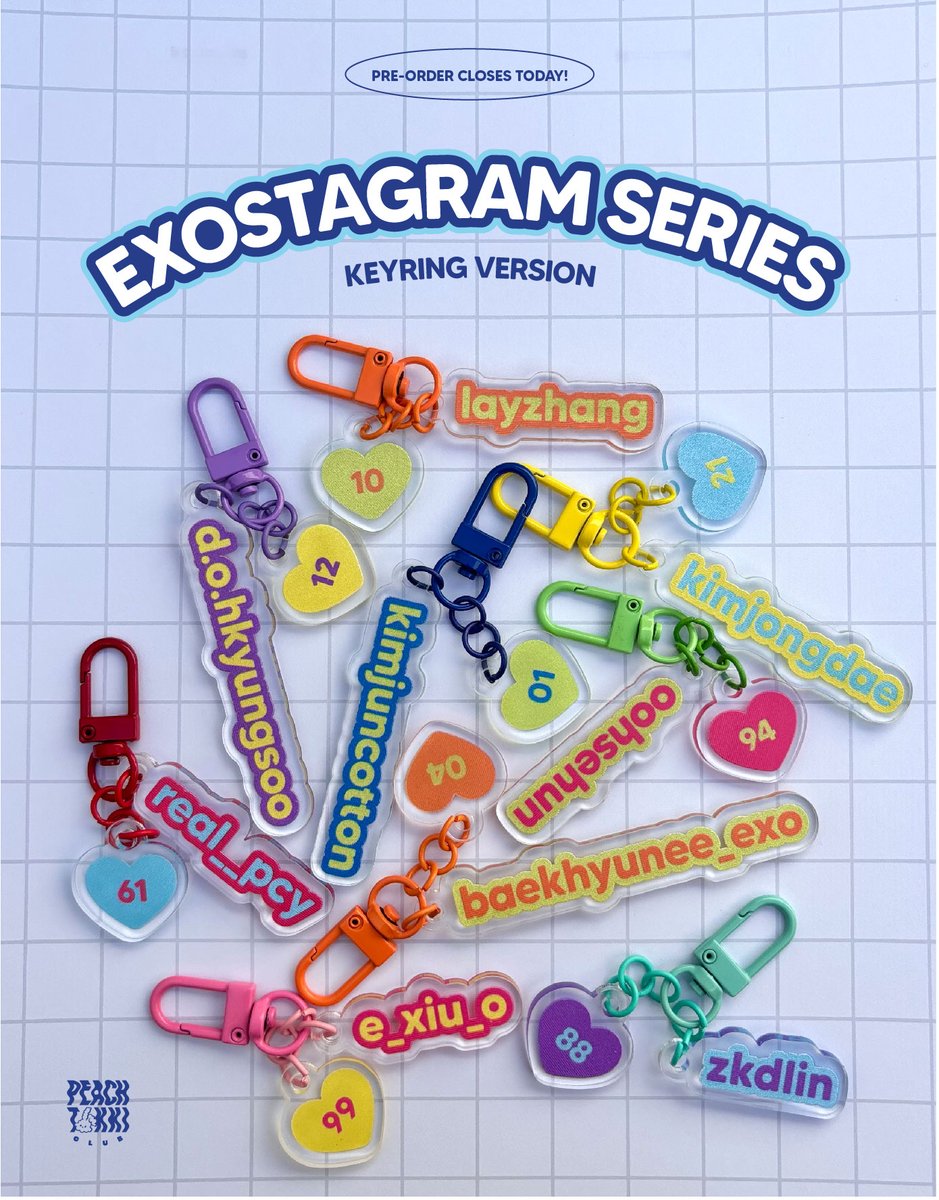 [LAST DAY TODAY!]
EXOSTAGRAM SERIES KEYRING✨
by @peachtokkiclub

🍑for only ₱180 each

📦order until TODAY
💳payo
🔗form: forms.gle/wNtbA6uNvLMxPg…

#EXO #EXOSTAGRAM #EXOKeyrings