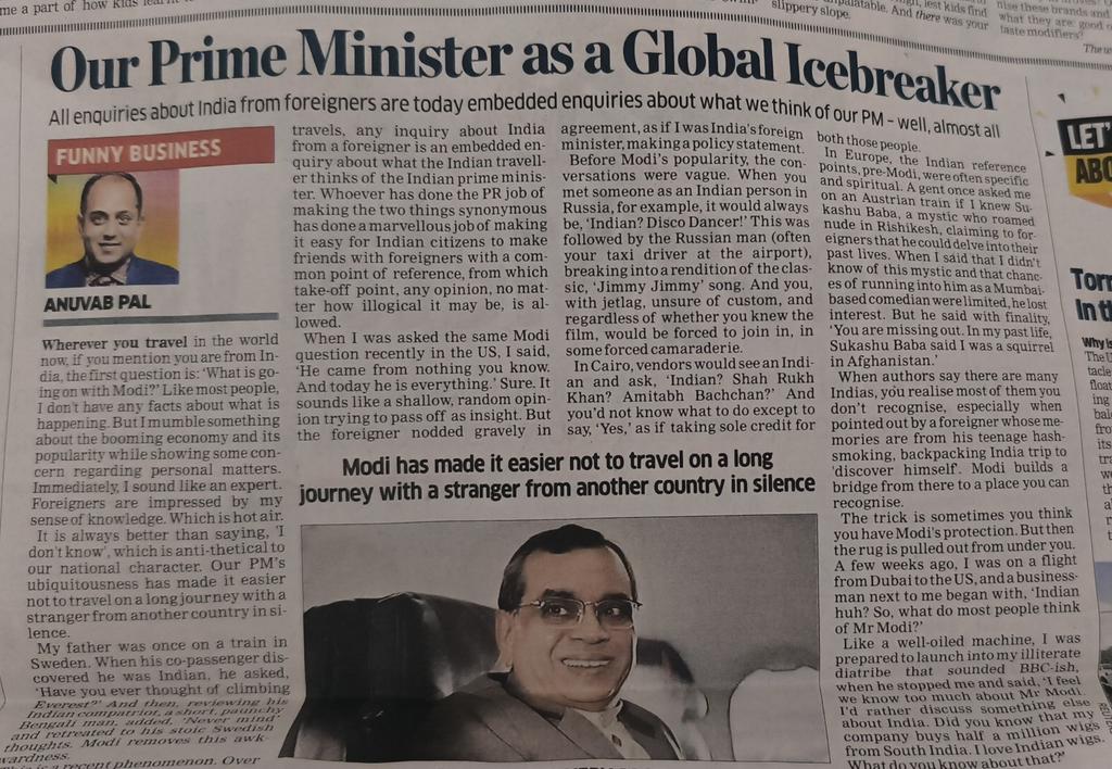 My afternoon @EconomicTimes read about a write up of Funny Business Travel by @AnuvabPal Prime Minister @narendramodi as a Global Icebreaker, leading me to play the classic Hindi song 'Jimmy Jimmy'. Question remains: 'What is going on with Modi? ' #traveler