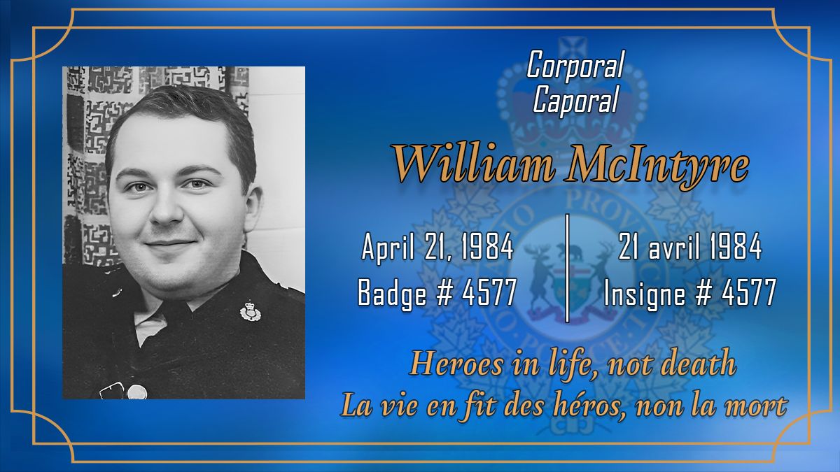 On April 21, 1984, #OPP Corporal William McIntyre was killed in the line of duty. His life and sacrifice will always be remembered. #HeroesInLife