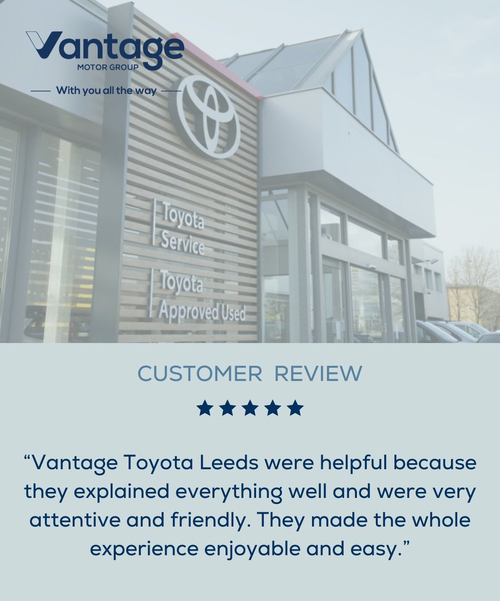An amazing review for the team at Toyota Leeds! Keep up the great work 👏 #TeamAppreciation #Review #Toyota
