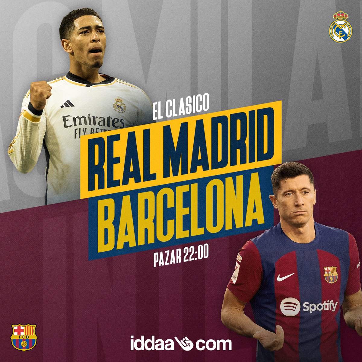 🇪🇸La Liga'da El Clasico zamanı! ⚽️Real Madrid - Barcelona ⏰22:00 😉Günlük kazançta sınır olmadan, her maçta daha yüksek oran ve daha çok kazanç, 👑Kral Oran ile sadece iddaa.com’da.